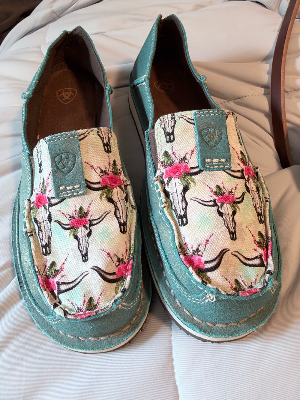 Ariat Teal Floral Longhorn Slip-On Shoes